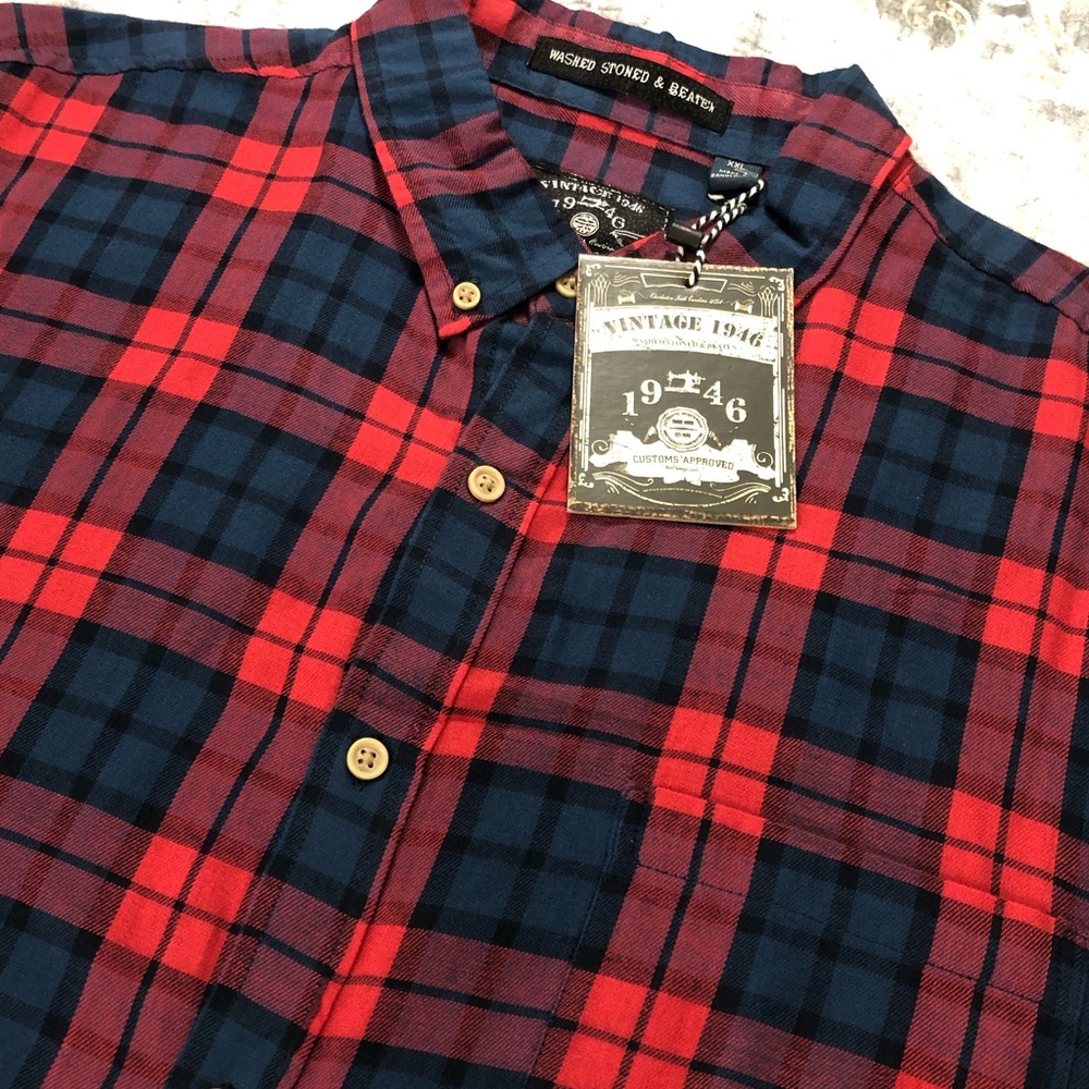 Men’s NWT Vintage 1946 Long Sleeve Plaid Shirt XL - Picture 2 of 8